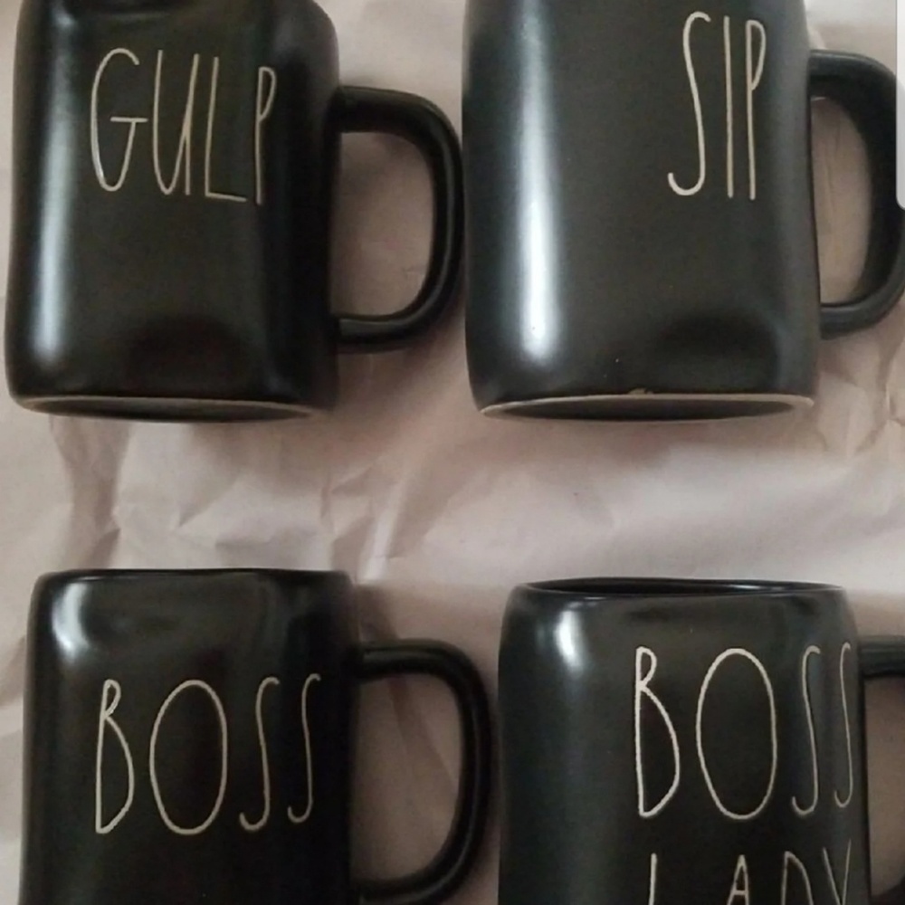 NWT Set Of 4 Rae Dunn Black Mugs-Boss Lady, Boss